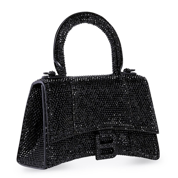 BALENCIAGA BLACK HOURGLASS XS HANDBAG WITH RHINESTONES - RARE BNWT - Picture 5 of 7